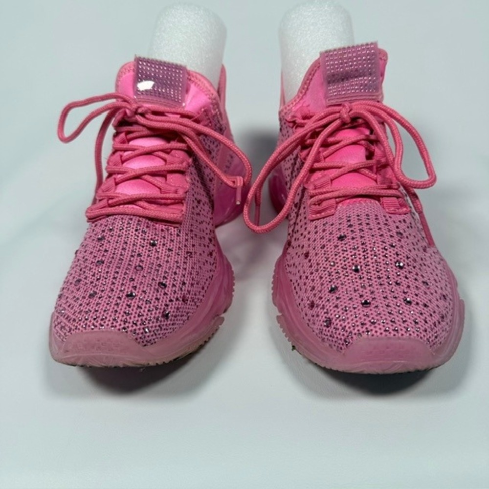 Pink Rhinestone Knit Chunky Platform Sneakers Women Size 10
